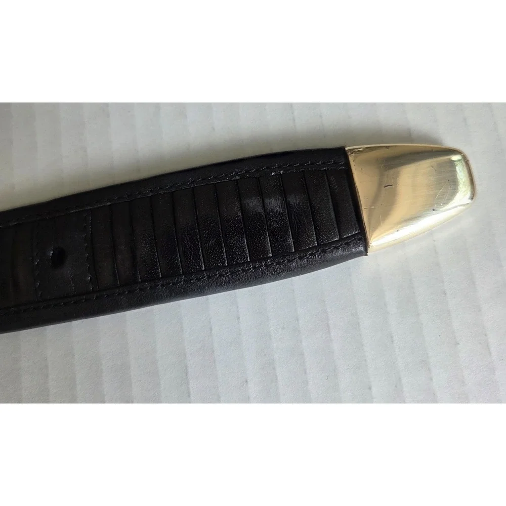 Mezlan Belt Mens 30 Black Leather Silver Tip Western Dress Ribbed Made in Spain